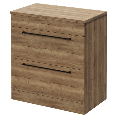 Napoli Tobacco Oak 800mm Floor Standing Vanity Unit for Countertop Basins with 2 Drawers and Matt Black Handles Right Hand View