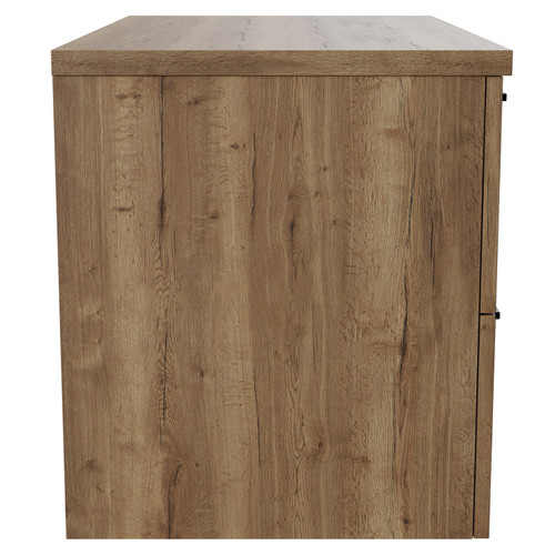 Napoli Tobacco Oak 800mm Wall Mounted Vanity Unit for Countertop Basins with 2 Drawers and Matt Black Handles View from Side