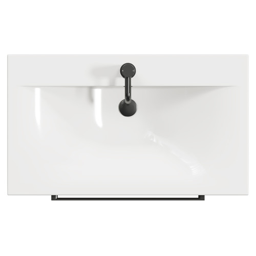 Napoli Tobacco Oak 800mm Wall Mounted Vanity Unit with 1 Tap Hole Glide Basin and 2 Drawers with Gunmetal Grey Handles View from Top