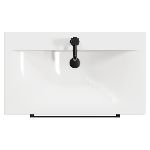 Napoli Tobacco Oak 800mm Wall Mounted Vanity Unit with 1 Tap Hole Glide Basin and 2 Drawers with Matt Black Handles View from Top Napoli Tobacco Oak 800mm Wall Mounted Vanity Unit with 1 Tap Hole Glide Basin and 2 Drawers with Matt Black Handles View from Top