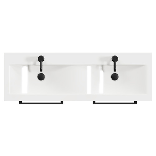 Napoli Tobacco Oak 1200mm Wall Mounted Vanity Unit with Ceramic Double Basin and 4 Drawers with Matt Black Handles View from Top