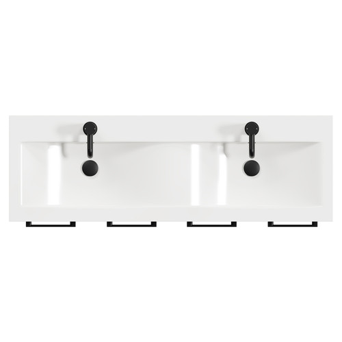 Napoli Tobacco Oak 1200mm Floor Standing Vanity Unit with Ceramic Double Basin and 4 Doors with Matt Black Handles View from Top