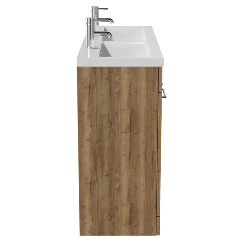 Napoli Tobacco Oak 1200mm Floor Standing Vanity Unit with Ceramic Double Basin and 4 Doors with Chrome Handles View from Side