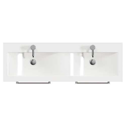 Napoli Tobacco Oak 1200mm Floor Standing Vanity Unit with Ceramic Double Basin and 4 Drawers with Chrome Handles View from Top