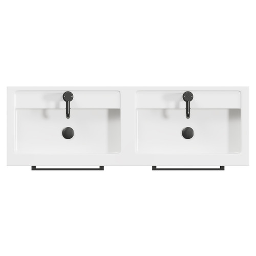 Napoli Tobacco Oak 1200mm Wall Mounted Vanity Unit with Polymarble Double Basin and 4 Drawers with Gunmetal Grey Handles View from Top