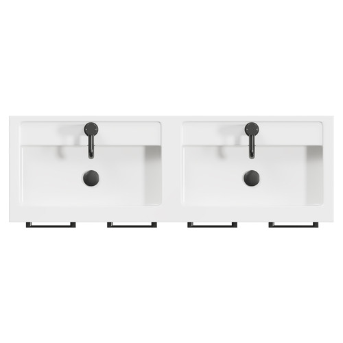 Napoli Tobacco Oak 1200mm Floor Standing Vanity Unit with Polymarble Double Basin and 4 Doors with Gunmetal Grey Handles View from Top