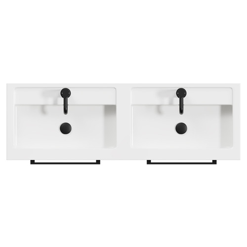 Napoli Tobacco Oak 1200mm Wall Mounted Vanity Unit with Polymarble Double Basin and 4 Drawers with Matt Black Handles View from Top