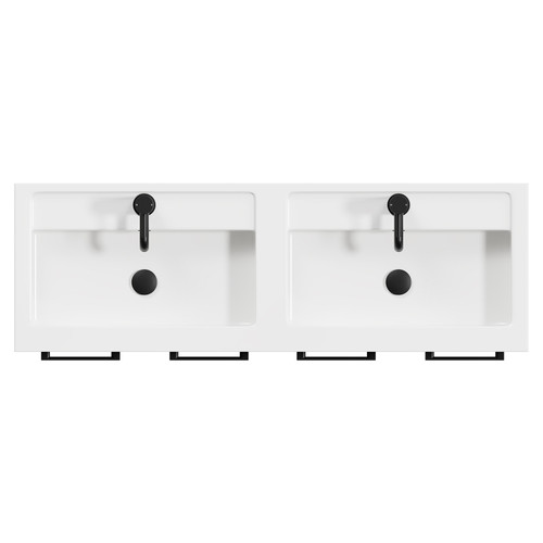 Napoli Tobacco Oak 1200mm Floor Standing Vanity Unit with Polymarble Double Basin and 4 Doors with Matt Black Handles View from Top