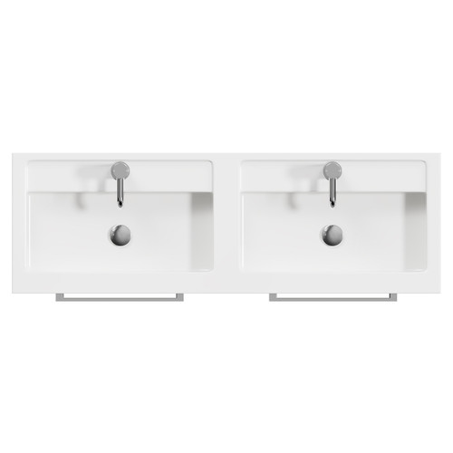 Napoli Tobacco Oak 1200mm Wall Mounted Vanity Unit with Polymarble Double Basin and 4 Drawers with Chrome Handles View from Top