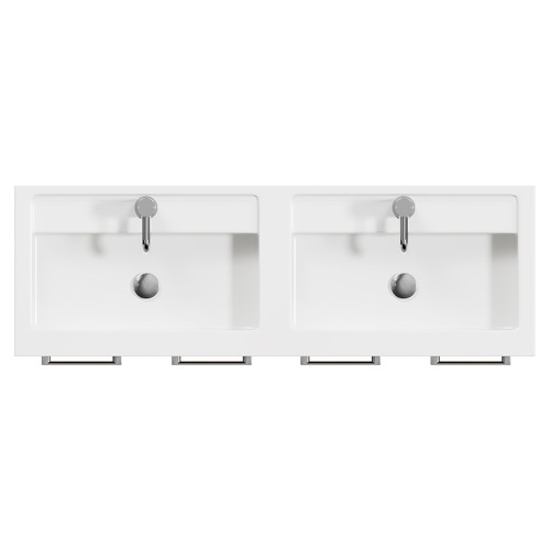 Napoli Tobacco Oak 1200mm Floor Standing Vanity Unit with Polymarble Double Basin and 4 Doors with Chrome Handles View from Top