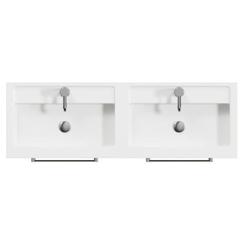Napoli Tobacco Oak 1200mm Floor Standing Vanity Unit with Polymarble Double Basin and 4 Drawers with Chrome Handles View from Top