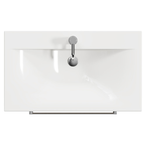 Napoli Tobacco Oak 800mm Wall Mounted Vanity Unit with 1 Tap Hole Glide Basin and 2 Drawers with Chrome Handles View from Top