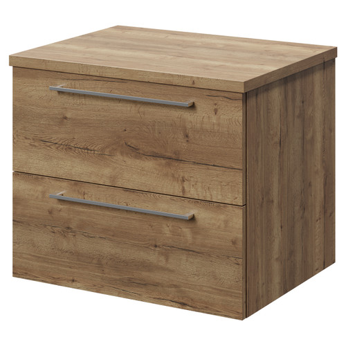 Napoli Tobacco Oak 600mm Wall Mounted Vanity Unit for Countertop Basins with 2 Drawers and Chrome Handles Right Hand View