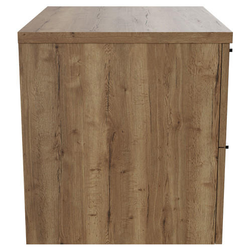 Napoli Tobacco Oak 600mm Wall Mounted Vanity Unit for Countertop Basins with 2 Drawers and Chrome Handles View from Side