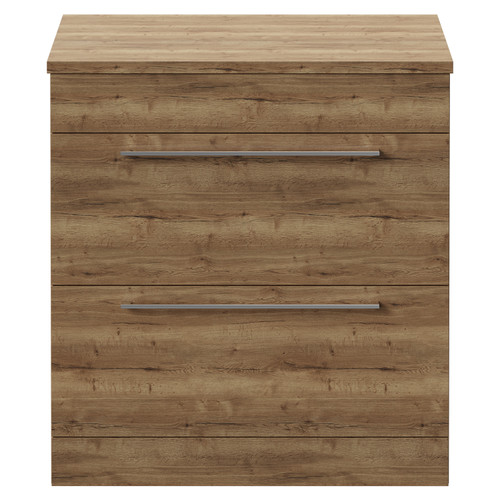 Napoli Tobacco Oak 800mm Floor Standing Vanity Unit for Countertop Basins with 2 Drawers and Chrome Handles View from Front