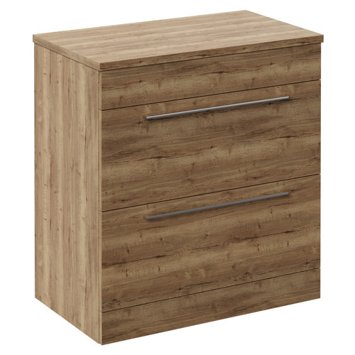 Napoli Tobacco Oak 800mm Floor Standing Vanity Unit for Countertop Basins with 2 Drawers and Chrome Handles Left Hand View