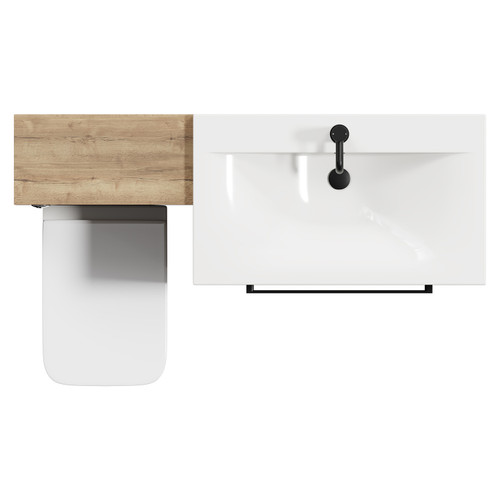 Napoli Tobacco Oak 1300mm Vanity Unit Toilet Suite with 1 Tap Hole Glide Basin and 2 Drawers with Matt Black Handles View from Top