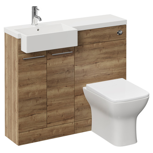 Napoli Combination Tobacco Oak 1000mm Vanity Unit Toilet Suite with Left Hand Square Semi Recessed 1 Tap Hole Basin and 2 Doors with Chrome Handles Left Hand View