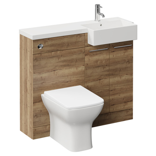 Napoli Combination Tobacco Oak 1000mm Vanity Unit Toilet Suite with Right Hand Square Semi Recessed 1 Tap Hole Basin and 2 Doors with Chrome Handles Left Hand View