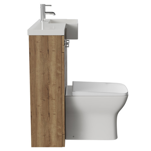 Napoli Combination Tobacco Oak 1000mm Vanity Unit Toilet Suite with Right Hand Square Semi Recessed 1 Tap Hole Basin and 2 Doors with Chrome Handles Side View