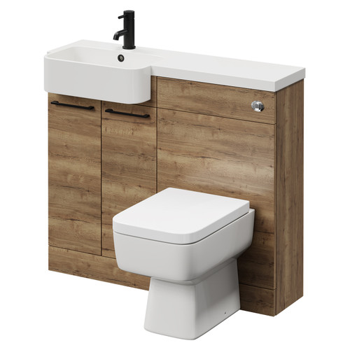 Napoli Combination Tobacco Oak 1000mm Vanity Unit Toilet Suite with Left Hand Round Semi Recessed 1 Tap Hole Basin and 2 Doors with Matt Black Handles Right Hand View