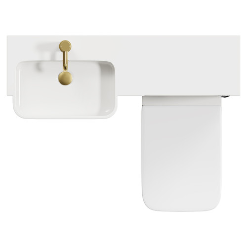 Napoli Combination Tobacco Oak 1000mm Vanity Unit Toilet Suite with Left Hand Round Semi Recessed 1 Tap Hole Basin and 2 Doors with Brushed Brass Handles View from Top