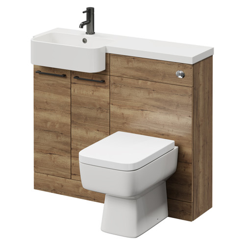 Napoli Combination Tobacco Oak 1000mm Vanity Unit Toilet Suite with Left Hand Round Semi Recessed 1 Tap Hole Basin and 2 Doors with Gunmetal Grey Handles Right Hand View