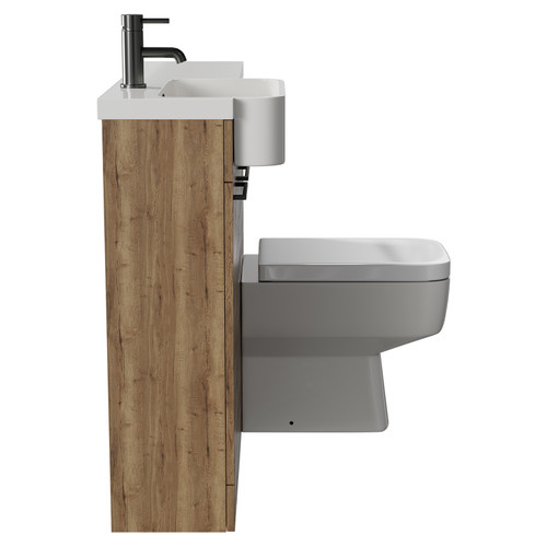 Napoli Combination Tobacco Oak 1000mm Vanity Unit Toilet Suite with Left Hand Round Semi Recessed 1 Tap Hole Basin and 2 Doors with Gunmetal Grey Handles Side View