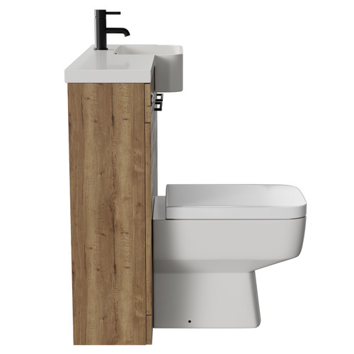 Napoli Combination Tobacco Oak 1000mm Vanity Unit Toilet Suite with Right Hand Round Semi Recessed 1 Tap Hole Basin and 2 Doors with Matt Black Handles Side View