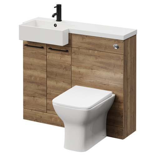 Napoli Combination Tobacco Oak 1000mm Vanity Unit Toilet Suite with Left Hand Square Semi Recessed 1 Tap Hole Basin and 2 Doors with Matt Black Handles Right Hand View