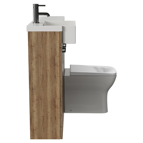 Napoli Combination Tobacco Oak 1000mm Vanity Unit Toilet Suite with Left Hand Square Semi Recessed 1 Tap Hole Basin and 2 Doors with Gunmetal Grey Handles Side View