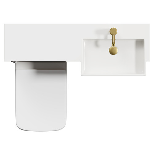 Napoli Combination Tobacco Oak 1000mm Vanity Unit Toilet Suite with Right Hand Square Semi Recessed 1 Tap Hole Basin and 2 Doors with Brushed Brass Handles View from Top