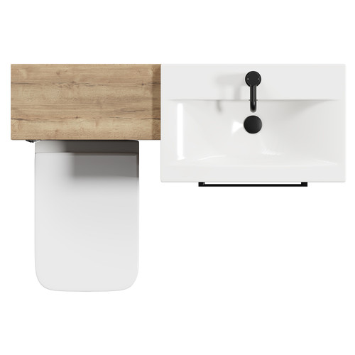 Napoli 390 Tobacco Oak 1100mm Vanity Unit Toilet Suite with 1 Tap Hole Glide Basin and 2 Drawers with Matt Black Handles View from Top
