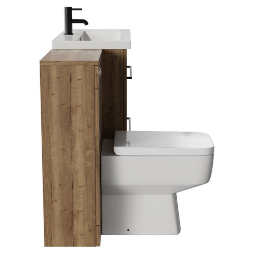 Napoli 390 Tobacco Oak 1300mm Vanity Unit Toilet Suite with 1 Tap Hole Glide Basin and 2 Drawers with Matt Black Handles Side View