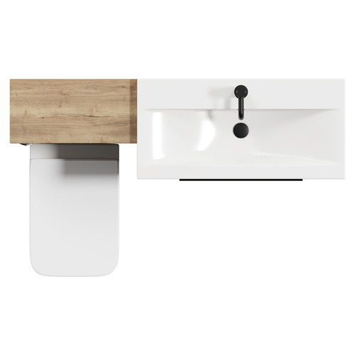Napoli 390 Tobacco Oak 1300mm Vanity Unit Toilet Suite with 1 Tap Hole Glide Basin and 2 Drawers with Matt Black Handles View from Top
