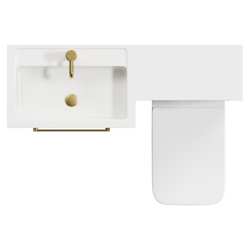 Napoli 390 Combination Tobacco Oak 1100mm Vanity Unit Toilet Suite with Left Hand L Shaped 1 Tap Hole and 2 Drawers with Brushed Brass Handles View from Top