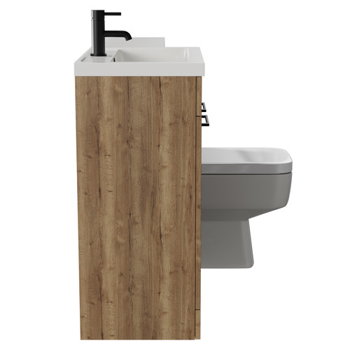 Napoli 390 Combination Tobacco Oak 1100mm Vanity Unit Toilet Suite with Left Hand L Shaped 1 Tap Hole Basin and 2 Doors with Matt Black Handles Side View