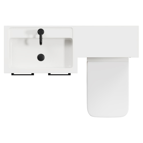 Napoli 390 Combination Tobacco Oak 1100mm Vanity Unit Toilet Suite with Left Hand L Shaped 1 Tap Hole Basin and 2 Doors with Matt Black Handles View from Top