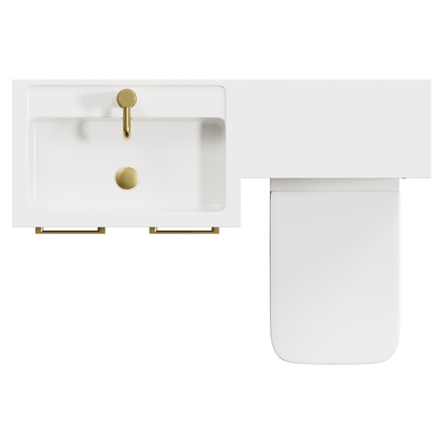 Napoli 390 Combination Tobacco Oak 1100mm Vanity Unit Toilet Suite with Left Hand L Shaped 1 Tap Hole Basin and 2 Doors with Brushed Brass Handles View from Top