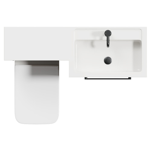 Napoli 390 Combination Tobacco Oak 1100mm Vanity Unit Toilet Suite with Right Hand L Shaped 1 Tap Hole Basin and 2 Drawers with Gunmetal Grey Handles View from Top