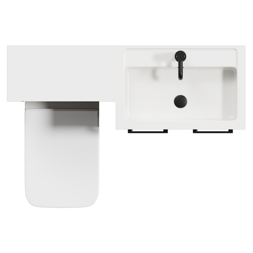 Napoli 390 Combination Tobacco Oak 1100mm Vanity Unit Toilet Suite with Right Hand L Shaped 1 Tap Hole Basin and 2 Doors with Matt Black Handles View from Top