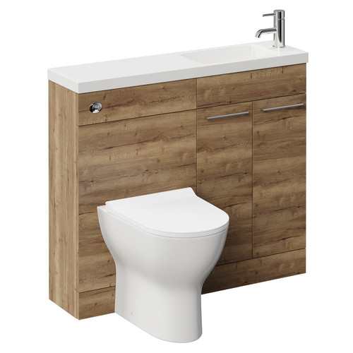 Napoli Combination Tobacco Oak 1000mm Vanity Unit Toilet Suite with Slimline 1 Tap Hole Round Basin and 2 Doors with Chrome Handles Left Hand View