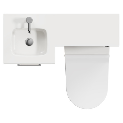 Napoli Combination Tobacco Oak 900mm Vanity Unit Toilet Suite with Left Hand L Shaped 1 Tap Hole Round Basin and Single Door with Chrome Handle View from Top