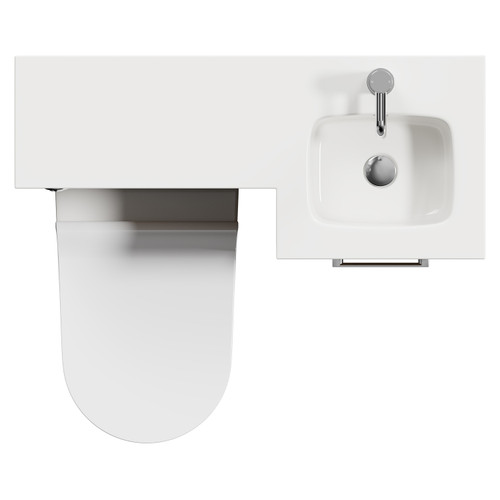 Napoli Combination Tobacco Oak 900mm Vanity Unit Toilet Suite with Right Hand L Shaped 1 Tap Hole Round Basin and Single Door with Chrome Handle View from Top