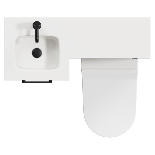 Napoli Combination Tobacco Oak 900mm Vanity Unit Toilet Suite with Left Hand L Shaped 1 Tap Hole Round Basin and Single Door with Matt Black Handle View from Top