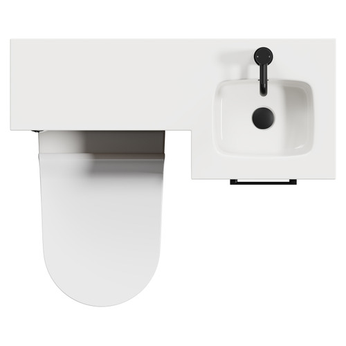 Napoli Combination Tobacco Oak 900mm Vanity Unit Toilet Suite with Right Hand L Shaped 1 Tap Hole Round Basin and Single Door with Matt Black Handle View from Top