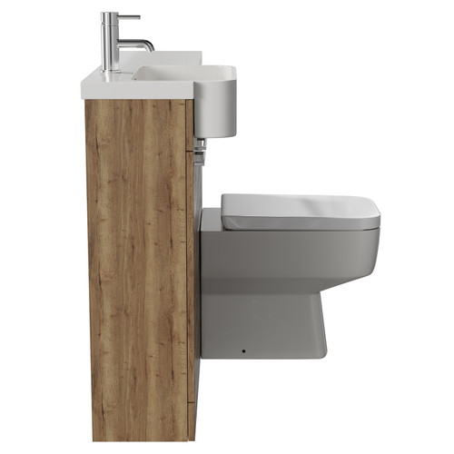Napoli Combination Tobacco Oak 1000mm Vanity Unit Toilet Suite with Left Hand Round Semi Recessed 1 Tap Hole Basin and 2 Doors with Chrome Handles Side View