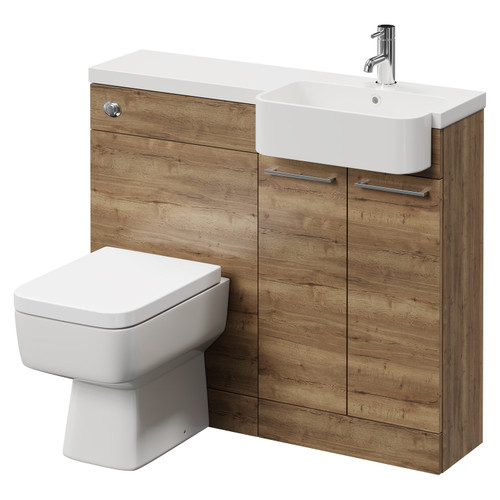Napoli Combination Tobacco Oak 1000mm Vanity Unit Toilet Suite with Right Hand Round Semi Recessed 1 Tap Hole Basin and 2 Doors with Chrome Handles Right Hand View