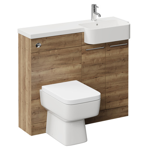 Napoli Combination Tobacco Oak 1000mm Vanity Unit Toilet Suite with Right Hand Round Semi Recessed 1 Tap Hole Basin and 2 Doors with Chrome Handles Left Hand View