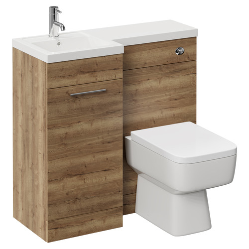 Napoli Combination Tobacco Oak 900mm Vanity Unit Toilet Suite with Left Hand L Shaped 1 Tap Hole Basin and Single Door with Chrome Handle Left Hand View
